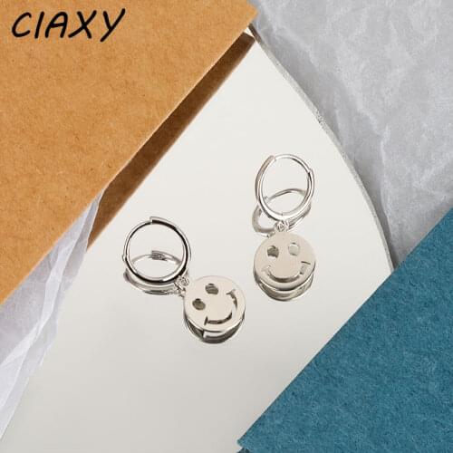 CIAXY 925 Sterling Silver Smiley Face Earrings for Women Personality Drop Earring Round Ear Buckle Simple Fashion Ear Jewelry