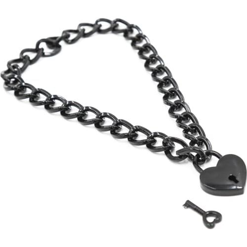 SM Necklace Heart-shaped Lock Neck Sleeve Collar Neck Ring Fetish Bondage Sex Necklace PU Leather Punk Rock Gothic Emo O-Ring