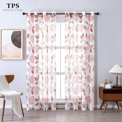 TPS Floral Printed Tulle Curtains Window Kitchen Sheer Curtains for Living Room Bedroom Window Treatment Modern Home Decor Panel