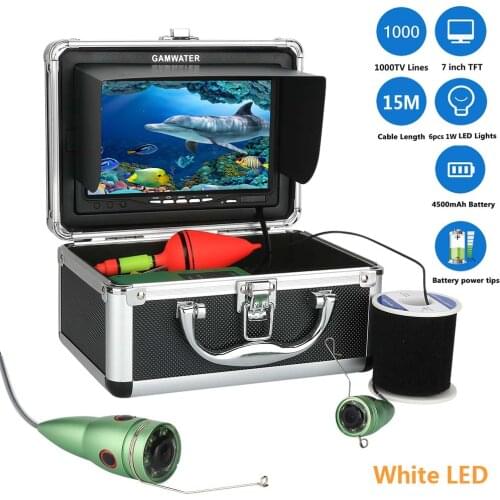 GAMWATER 7" Inch HD 1000tvl Underwater Fishing Video Camera Kit 6pcs 1W White LEDs Lights Video Fish Finder 15M 20M 30M 50M
