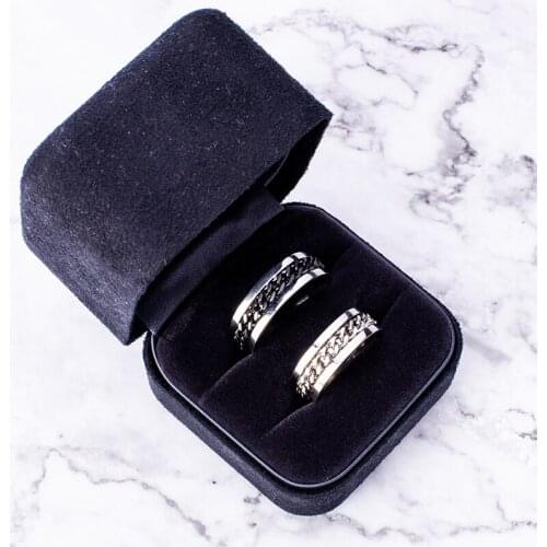 Vintage Stainless Steel Ring with Silvery Black Rotating Chain Couple Rings Punk Style Jewelry For Men Women Anniversary Gift