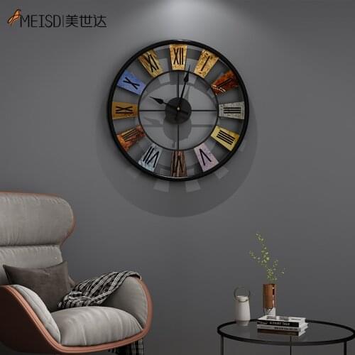 MEISD Vintage Metal Wall Clock Medium Decorative Round Retro Watch Wrought Iron Art Living Room Kitchen Horloge Free Shipping