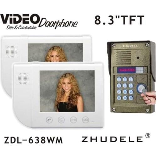 Top quality Luxury Home Security Intercom System kits 8.3"LCD Screen & FRID Camera Night Vision ZHUDELE Brand (1v2) in stock