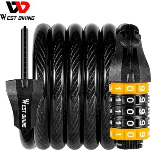 WEST BIKING Bike Password Lock Anti Theft Security MTB Road Bicycle Accessories Electric Bike Motorcycle Cycling Cable Lock
