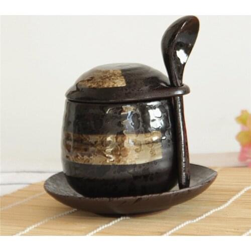 Japanese ceramic tableware coarse pottery steamed egg cup birds nest soup stew small bowl dessert cup with spoon dish set