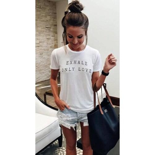 Exhale Only Love ladies cute T-Shirt 100% Cotton funny unisex women graphic street style aesthetic grunge Fashion tshirt top tee