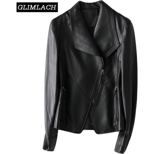 Office Lady Motorcycle Leather Jacket Women Genuine Natural Sheepskin Real Leather Coat Black Female 2020 Spring Short Outwear