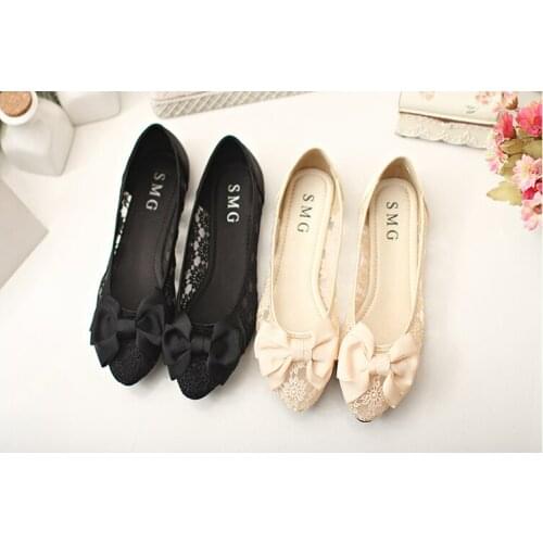 2019 Hot Sale Breathable Bud Silk Gauze Womens Shoes Bow Pointed Flat Sandals Mother Shoes Black Work Shoes