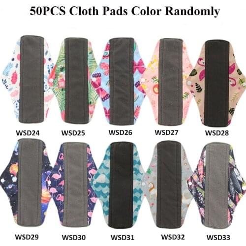 Wholesale Females Absorbent Sanitary Pads Serviette Hygiene Lavable Cloth Pads Women Panty Liners Bamboo Charcoal Menstrual Pads