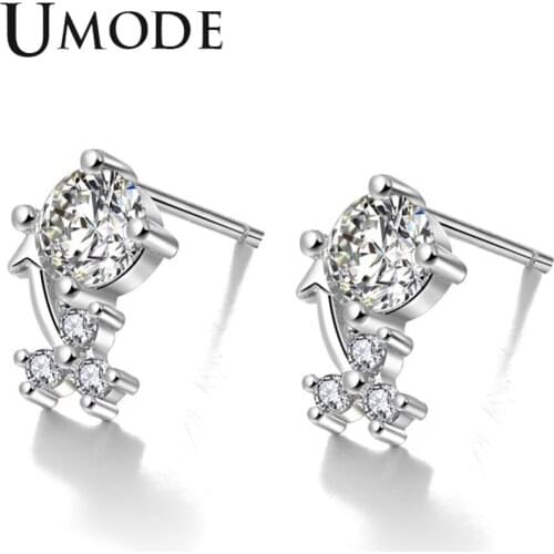 UMODE Trendy Flower CZ Crystal Zirconia Stud Earrings for Women New Fashion Earring Jewelry Boucle d'oreille Femme AUE0414