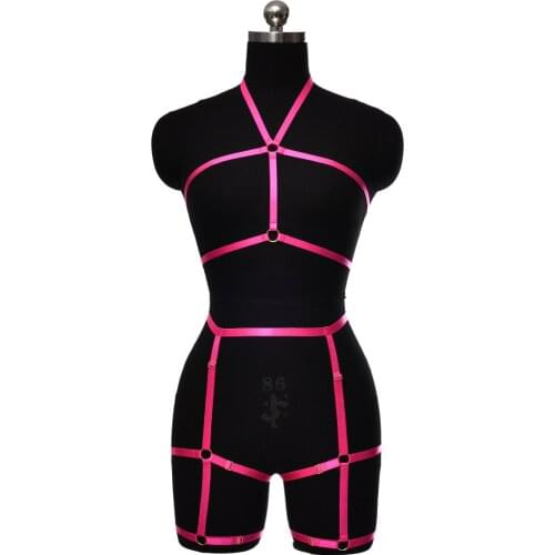 Women Elastic Adjustable Harness Garter Punk Body Cage Harness Bra Set Goth Sexy Lingerie Hollow Bondage Fetish Body Harness