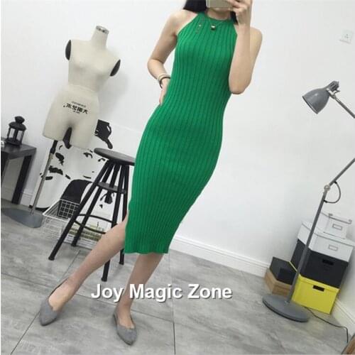 Yomrzl new arrival spring and summer cotton womens dresses backing Strapless lengthen split knitted vest dress L738
