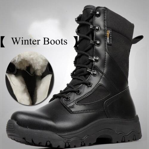 Winter Snow Shoes Military Tactical Boot Hiking Army Breathable PU Leather Fur Camping Climbing Work Men Ankle Boots 45 46