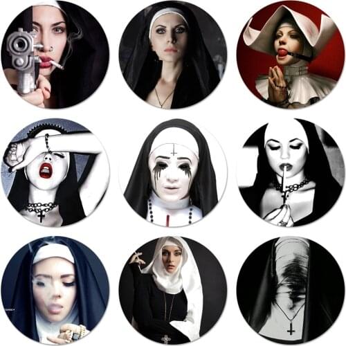 58mm Sister nun Icons Pins Badge Decoration Brooches Metal Badges For Backpack Decoration