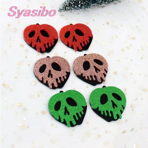 1 pair)538mm/50mm Acrylic Poison Apple Skull For Earrings Halloween Party Gift Snow White 7 Laser Cutout 1.5/2.0inches-AC1584