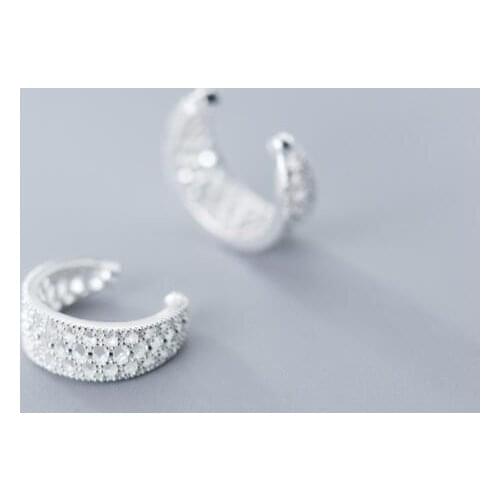 1pair (No pierced) 12mm*4.5mm Real. 925 Sterling Silver Jewelry Hollow camber Clip On Cuff Earrings Ear-Bone C-G1340