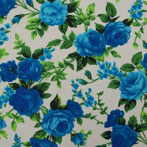 1 Yard Cotton Poplin Fabric for Sewing Patchwork, Dress, Cloth - Flowers and Leave (Blue Flowers) (width=140cm)