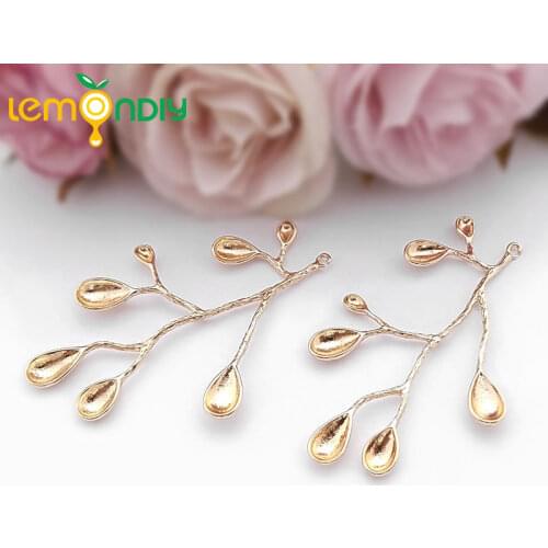 31615)4PCS 49*32MM 24K Champagne Gold Color Plated Brass Drop Shape Branches High Quality Diy Jewelry Accessories
