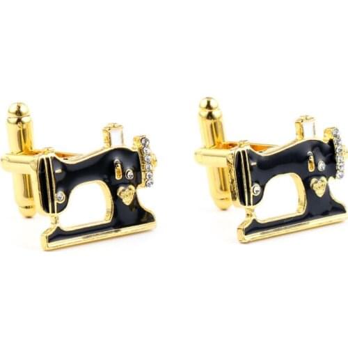 20pairs/lot Creative Sewing Machine Cufflinks Gold Enamel Crystal Cuff links Shirt Cuff Button Party Jewelry Gift