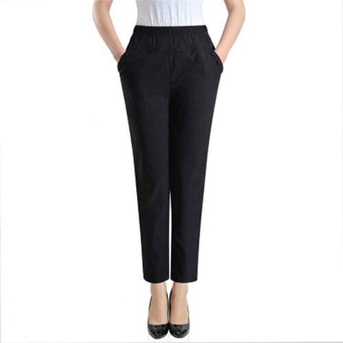 2020 New Autumn Pants Fleece Stretch Middle Aged Womens Pants Black Female Keep Warm Long High Waist Trousers Ladies M185