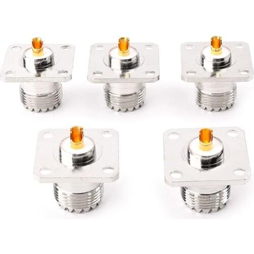 5pcs UHF SO239 Female Flange Panel Chassis Deck Mount Adapter Connector Straight