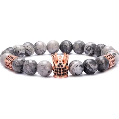 8mm crown elastic gold silver copper cz zircon cubic zirconia beads bohemian Yoga Bracelet agate Onyx Stone Bangles fghr6xc