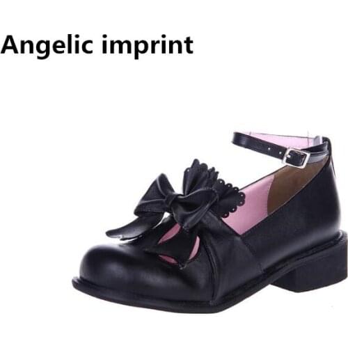 Angelic imprint japan woman mori girl lolita cosplay shoes lady low heels pumps women princess dress party shoes bowtie 33-47