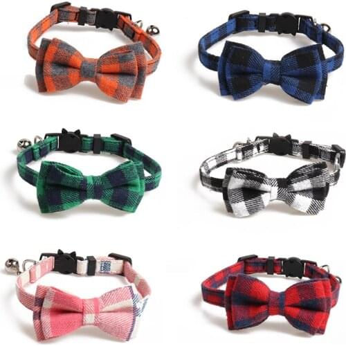 Safety Cat Collar Breakaway with Bow Tie Bells Accessories Plaid Cat Collars for Kitty Kitten Cats Pet Supplies 6 Colors 20-30cm