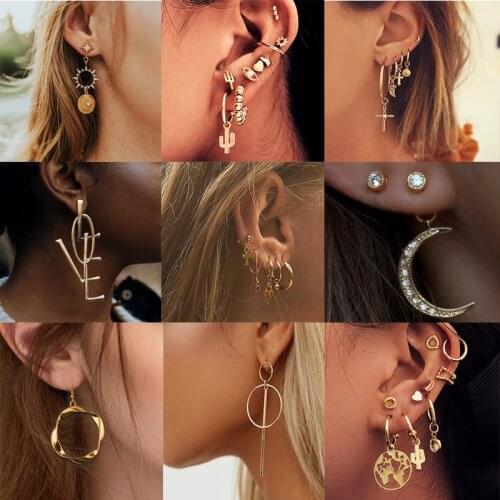 Bohemian Newest Drop Earrings Moon Geometric Circle Shape Fashion Crystal Jewelry Best Gift for Women Wholesale E059