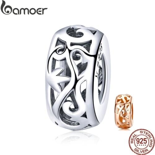 BAMOER Genuine 925 Sterling Silver Retro Curling Grass Pattern Beads fit Bracelets & Necklace DIY Accessories Jewelry SCC716