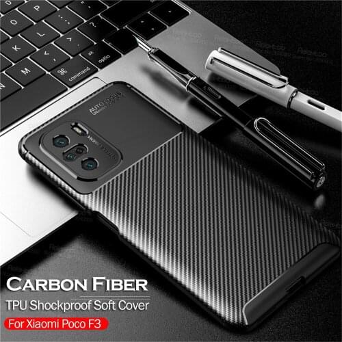 POCOF3 Case Soft Silicone Carbon Fiber TPU Shockproof Cover For Xiaomi Pocophone Poco F3 Pocco Little F 3 Camera Protect Coque