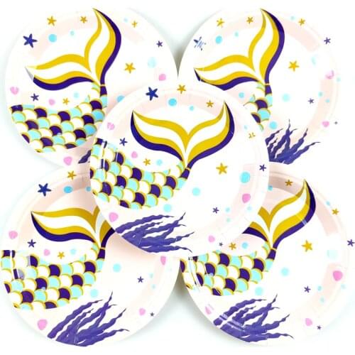 Baby Shower Decoration Mermaid Theme Plates Happy Birthday Events Party Tableware Supplies Kids Boys Favors Dishes 10pcs/lot