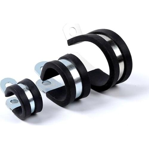 R Style Stainless Steel Rubber Lined P Clips Wiring Hose Clamp Pipe Cable P Clip Metal 5pcs