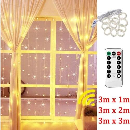 3x3m Fairy Curtain Light LED Remote Control USB Garland String Lights Home Bedroom Window Holiday Christmas Party Decorations