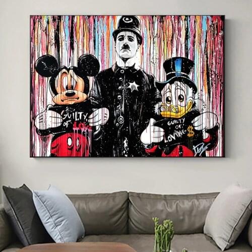 Graffiti Street Art Banksy Mickey Mouse Canvas Print Poster Donald Duck Disney Wall Street Art Canvas Painting Posters for Home