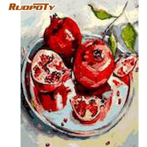 RUOPOTY Painting By Numbers Kits 60x75cm Framed Red Pomegranate Landscape Oil Picture By Number HandPainted Home Wall Decor
