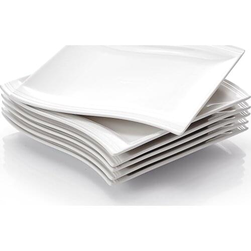 MALACASA, Series Flora, 6-Piece 10.25" Ivory White Porcelain China Ceramic Cream White Dinner Plates