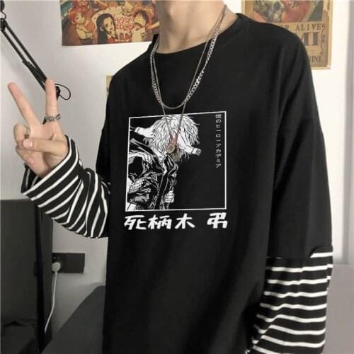 Harajuku Fashion Japan Anime My Hero Academia Manga Tshirt Women Funny Cartoon Shigaraki Tomura Fake Two Pieces Stripes T Shirts