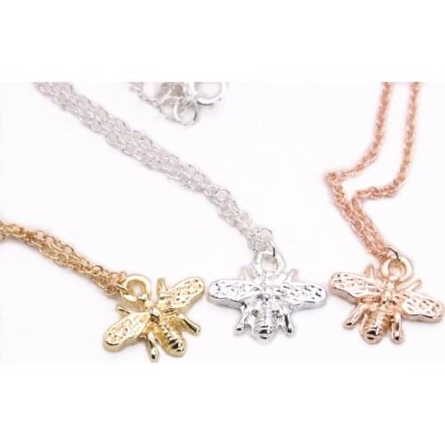 Fashion Classic Bee Pendant Necklace Cute Cartoon Insects Necklace Three Color Optional