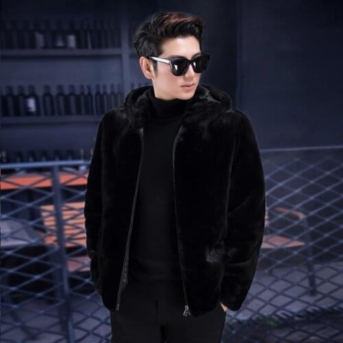 2020 New Mens Full Fur Mink Coat Zipper Hooded Fur Black Mink Fur Coat
