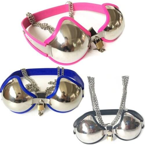 New Stainless Steel Female Chastity Belts Chastity Lock Metal Brassiere Arc Bra Underwear Controlled Toys for Women G7-5-62