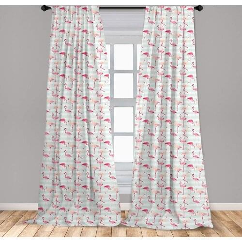 Flamingo Window Curtains Horizontal Striped Background with Pastel Colored Island Jungle Birds Window Drapes with Rod Pocket