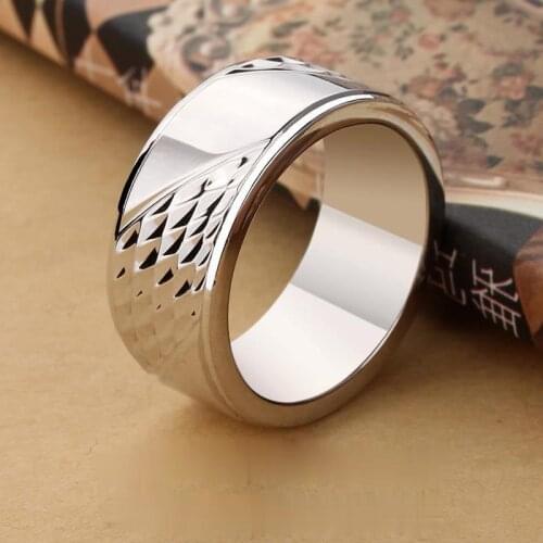 Original design wide face craft diamond pattern handmade ring domineering exaggerated light luxury mens charm silver jewelry