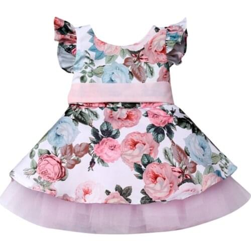 Toddler Girls Princess Party Lace Flower Tutu Dress 2019 Summer Sleeveless Belt Sundress Outfits 6M-4Y