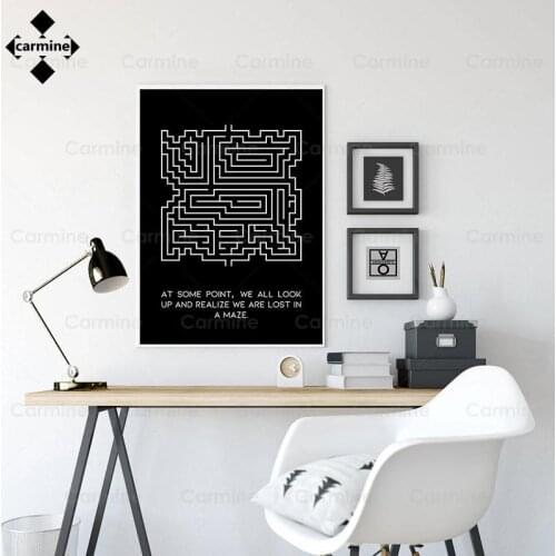 Maze Poster Abstract Canvas Painting Black and White Minimalist Pictures Nordic Wall Art Poster Print for Living Room Decoration