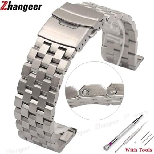 18mm 20mm 22mm 24mm 26mm High Quality Full Solid Stainless Steel Flat Interface Watch Band Straps Wristband Bracelet With Tools