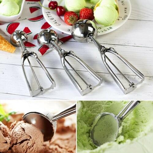 Silver S/M/L Stainless Steel Ice Cream Scoop Mash Potato Spoon Spring Handle Food Baller Fast Kitchen Tool