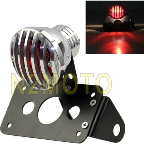 Sliver CNC 6061-T6 Aluminum Grille Taillights with Black License Plate Bracket Holder Universal for Harley Chopper Cafe Racer