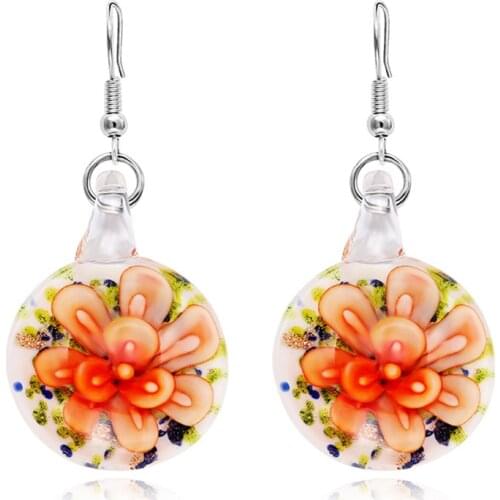 WEIYU Murano Glass Drop Earrings For Women Fashion Costume Jewelry Accessories Flower Inside Glass Dangle Earrings For Party