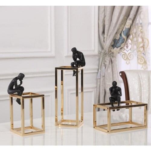 Modern European Resin Black Sculpture Square Ornaments Office Study Housing Accessories New